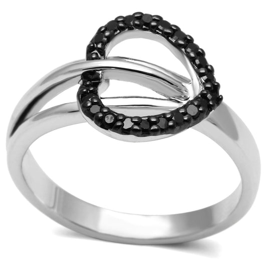 3W277 - Rhodium + Ruthenium Brass Ring with AAA Grade CZ in Black Diamond-0
