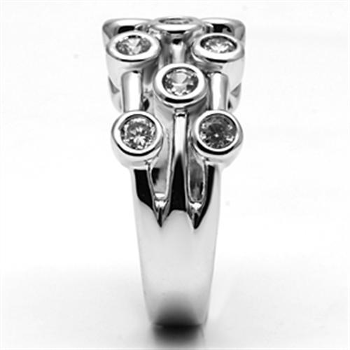 3W280 - Rhodium Brass Ring with AAA Grade CZ in Clear-3