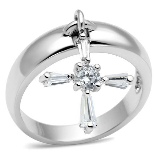 3W283 - Rhodium Brass Ring with AAA Grade CZ in Clear-0