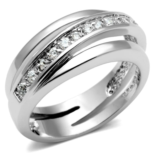 3W284 - Rhodium Brass Ring with AAA Grade CZ in Clear-0