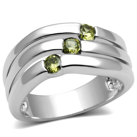 3W289 - Rhodium Brass Ring with AAA Grade CZ in Olivine color-0