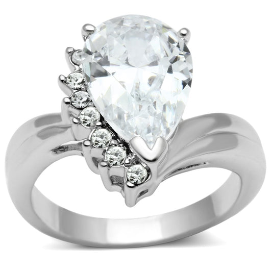 3W292 - Rhodium Brass Ring with AAA Grade CZ in Clear-0
