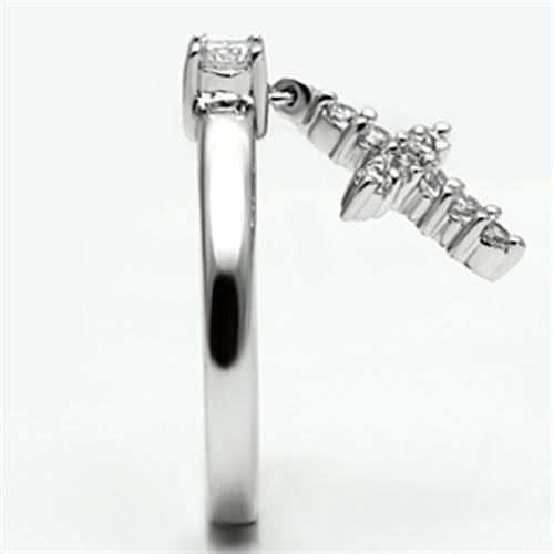 3W293 - Rhodium Brass Ring with AAA Grade CZ in Clear-3