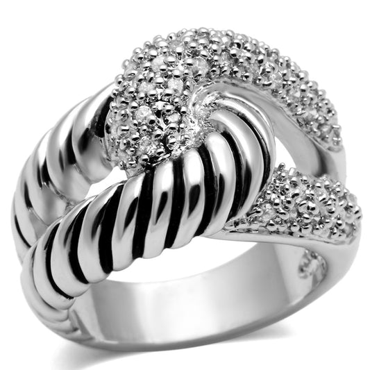 3W298 - Rhodium Brass Ring with AAA Grade CZ in Clear-0