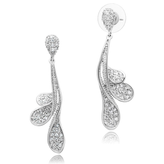 3W299 - Rhodium Brass Earrings with AAA Grade CZ in Clear-0