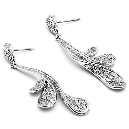 3W299 - Rhodium Brass Earrings with AAA Grade CZ in Clear-2