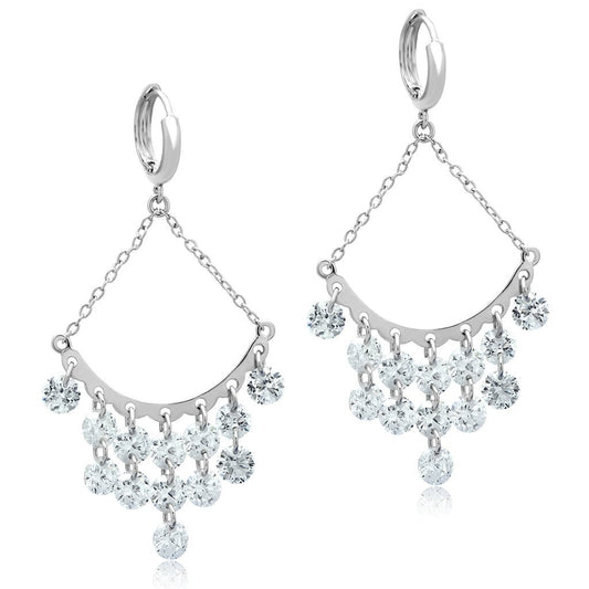 3W300 - Rhodium Brass Earrings with AAA Grade CZ in Clear-0