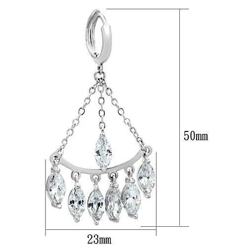 3W301 - Rhodium Brass Earrings with AAA Grade CZ in Clear-1
