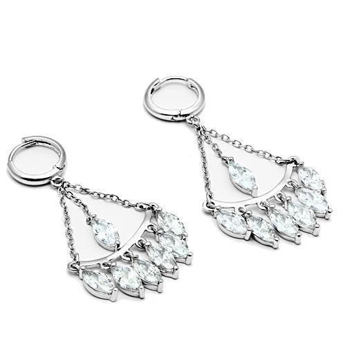 3W301 - Rhodium Brass Earrings with AAA Grade CZ in Clear-2
