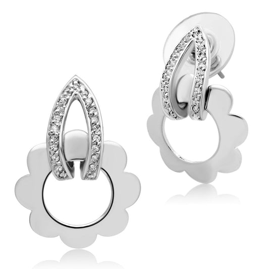 3W302 - Rhodium Brass Earrings with AAA Grade CZ in Clear-0