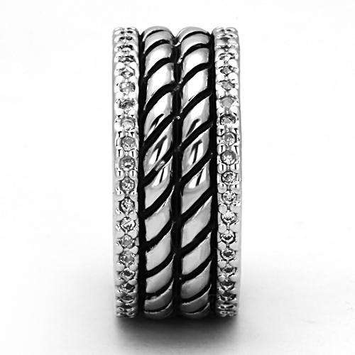 3W306 - Rhodium Brass Ring with AAA Grade CZ in Clear-3
