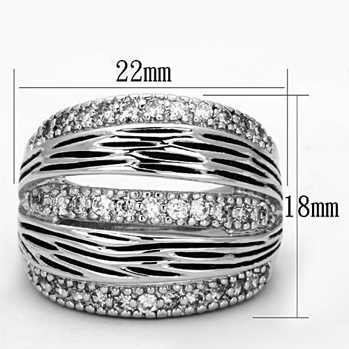 3W307 - Rhodium Brass Ring with AAA Grade CZ in Clear-1