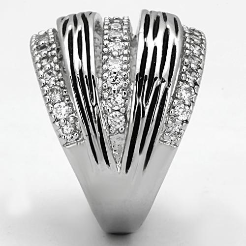 3W307 - Rhodium Brass Ring with AAA Grade CZ in Clear-3