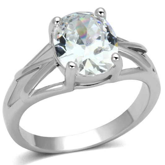 3W308 - Rhodium Brass Ring with AAA Grade CZ in Clear-0