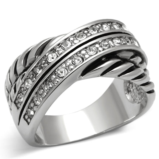 3W311 - Rhodium Brass Ring with Top Grade Crystal in Clear-0