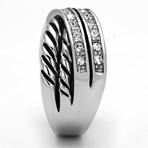 3W311 - Rhodium Brass Ring with Top Grade Crystal in Clear-3