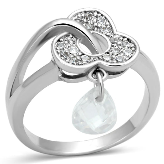 3W312 - Rhodium Brass Ring with AAA Grade CZ in Clear-0