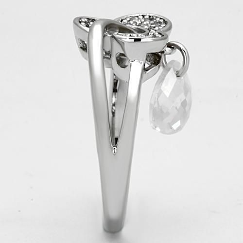 3W312 - Rhodium Brass Ring with AAA Grade CZ in Clear-3