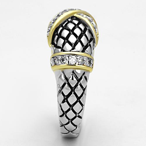 3W314 - Reverse Two-Tone Brass Ring with AAA Grade CZ in Clear-3