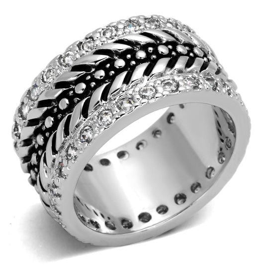3w315 - Rhodium Brass Ring with AAA Grade CZ in Clear-0