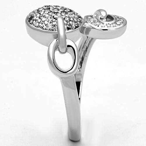 3W321 - Rhodium Brass Ring with AAA Grade CZ in Clear-3