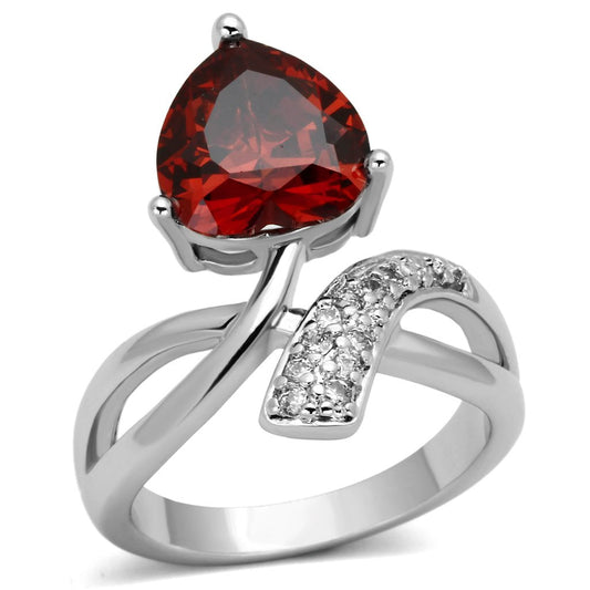 3W323 - Rhodium Brass Ring with AAA Grade CZ in Garnet-0