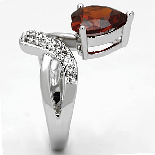 3W323 - Rhodium Brass Ring with AAA Grade CZ in Garnet-3
