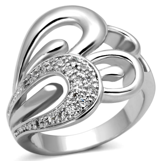 3W325 - Rhodium Brass Ring with AAA Grade CZ in Clear-0