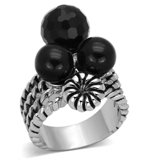 3W330 - Rhodium Brass Ring with AAA Grade CZ in Black Diamond-0