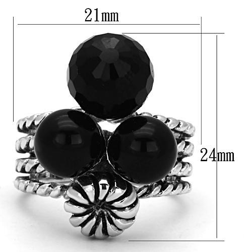 3W330 - Rhodium Brass Ring with AAA Grade CZ in Black Diamond-1