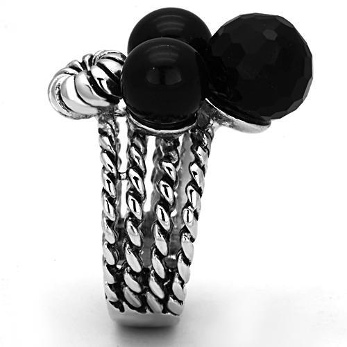 3W330 - Rhodium Brass Ring with AAA Grade CZ in Black Diamond-3