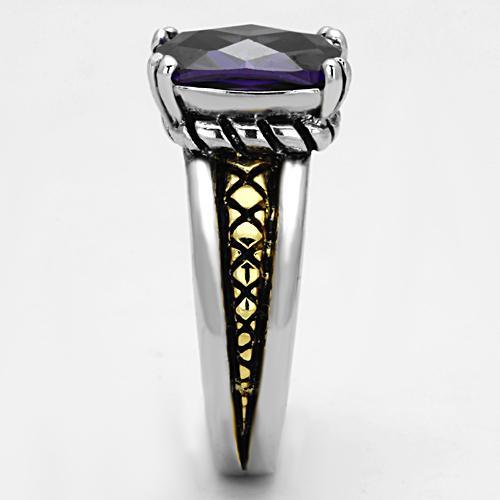3W331 - Reverse Two-Tone Brass Ring with AAA Grade CZ in Amethyst-3