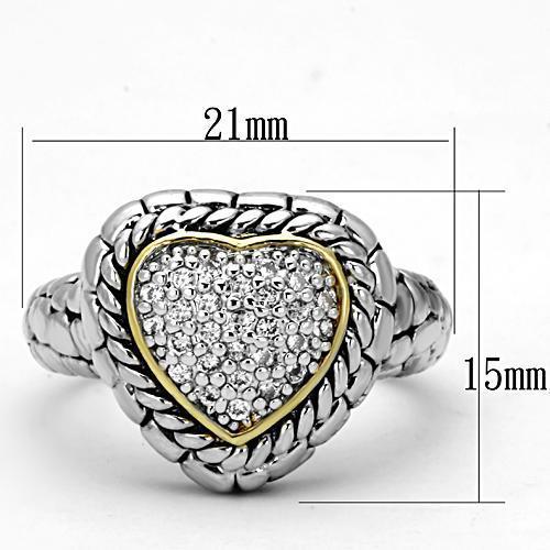 3W333 - Reverse Two-Tone Brass Ring with AAA Grade CZ in Clear-1