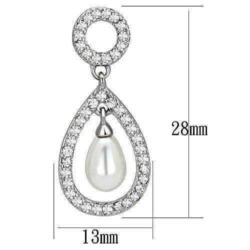 3W341 - Rhodium Brass Earrings with Synthetic Pearl in White-1