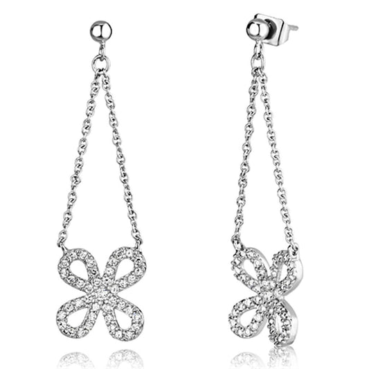3W354 - Rhodium Brass Earrings with AAA Grade CZ in Clear-0