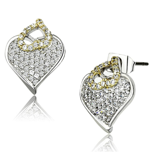3W356 - Reverse Two-Tone Brass Earrings with AAA Grade CZ in Clear-0
