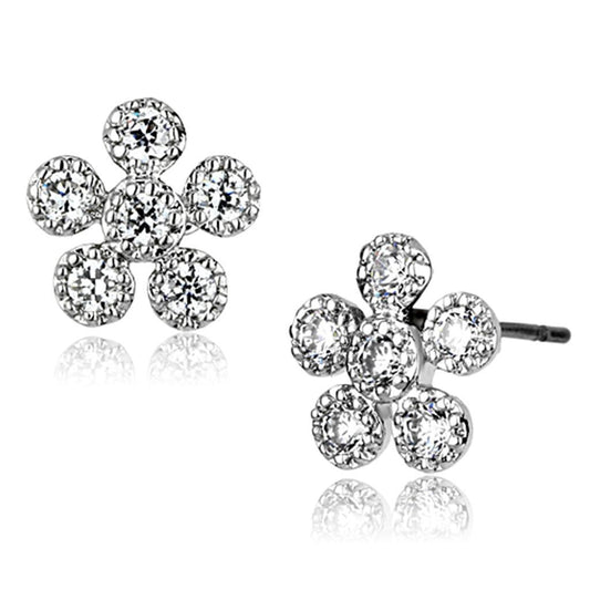 3W359 - Rhodium Brass Earrings with AAA Grade CZ in Clear-0