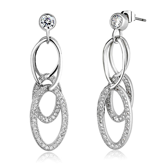 3W379 - Rhodium Brass Earrings with AAA Grade CZ in Clear-0