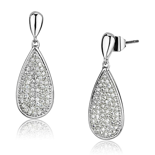 3W380 - Rhodium Brass Earrings with AAA Grade CZ in Clear-0