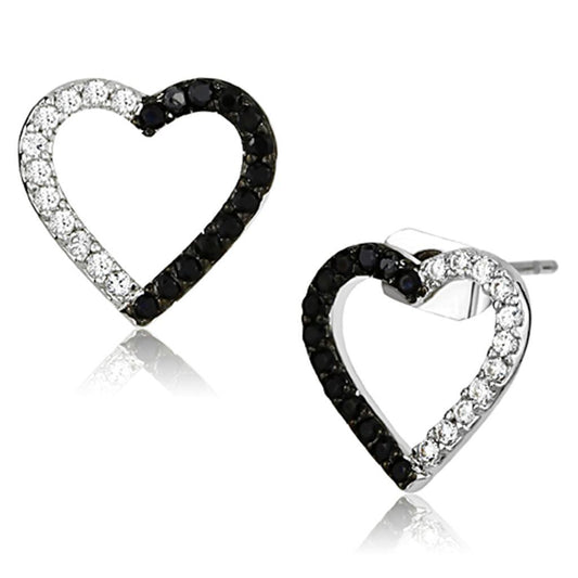 3W381 - Rhodium + Ruthenium Brass Earrings with AAA Grade CZ in Jet-0