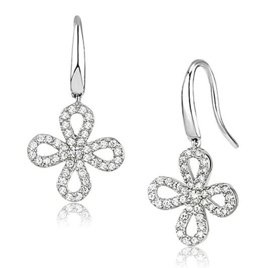 3W382 - Rhodium Brass Earrings with AAA Grade CZ in Clear-0