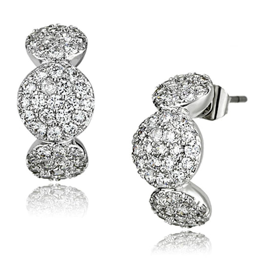 3W390 - Rhodium Brass Earrings with AAA Grade CZ in Clear-0