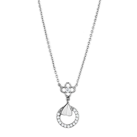 3W419 - Rhodium Brass Necklace with AAA Grade CZ in Clear-0