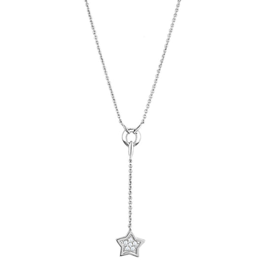 3W426 - Rhodium Brass Necklace with AAA Grade CZ in Clear-0
