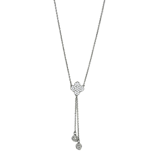 3W427 - Rhodium Brass Necklace with AAA Grade CZ in Clear-0