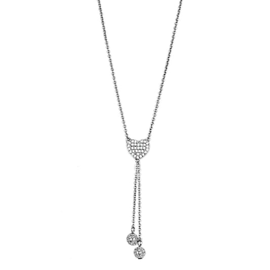 3W428 - Rhodium Brass Necklace with AAA Grade CZ in Clear-0