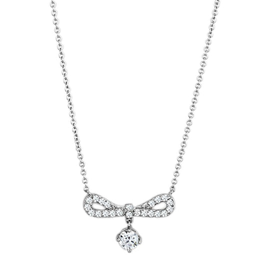 3W452 - Rhodium Brass Necklace with AAA Grade CZ in Clear-0