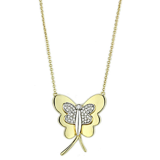 3W459 - Gold+Rhodium Brass Necklace with AAA Grade CZ in Clear-0