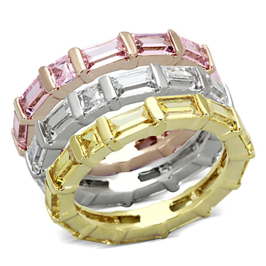 3W473 - Tricolor Brass Ring with AAA Grade CZ in Multi Color-0