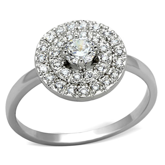3W493 - Rhodium Brass Ring with AAA Grade CZ in Clear-0